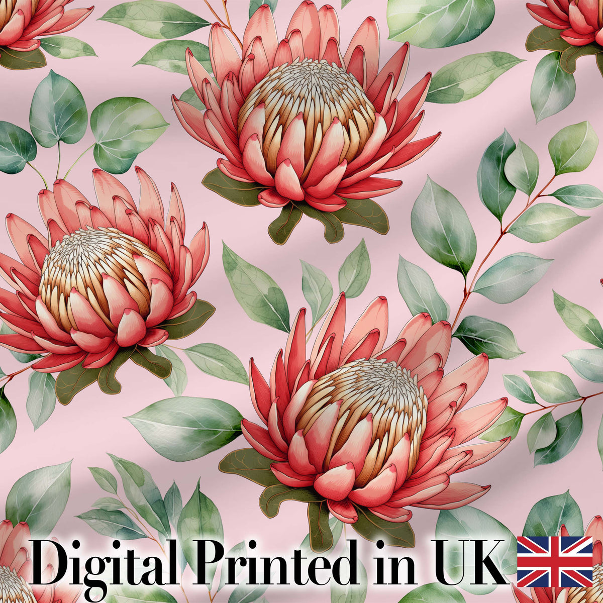 Elegant Protea Flower Pink Botanical Seamless Pattern Art Nature Floral Design Digital Print Fabric by the Metre UK Sewing Quilting Textile