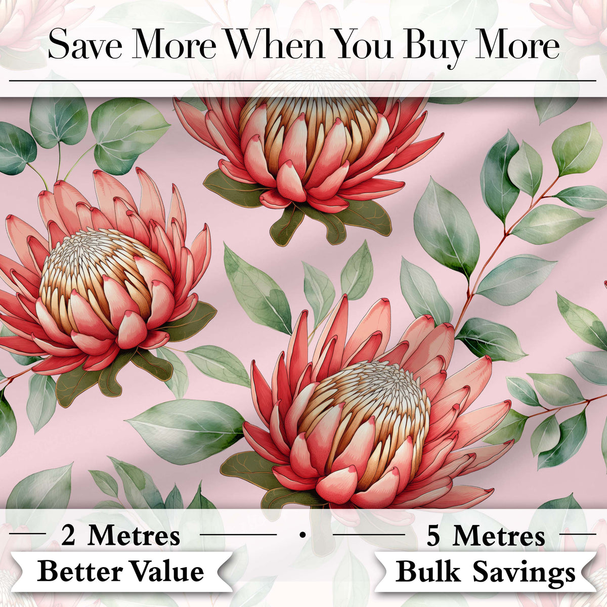 Elegant Protea Flower Pink Botanical Seamless Pattern Art Nature Floral Design Digital Print Fabric by the Metre UK Sewing Quilting Textile