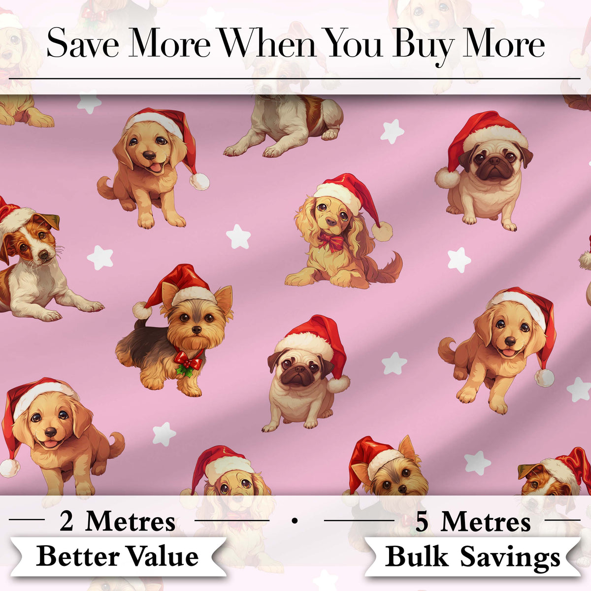 Cute Christmas Puppies Santa Hat on Dusty Pink Background Seamless Pattern Digital Print Fabric by the Metre UK Sewing Quilting Textile