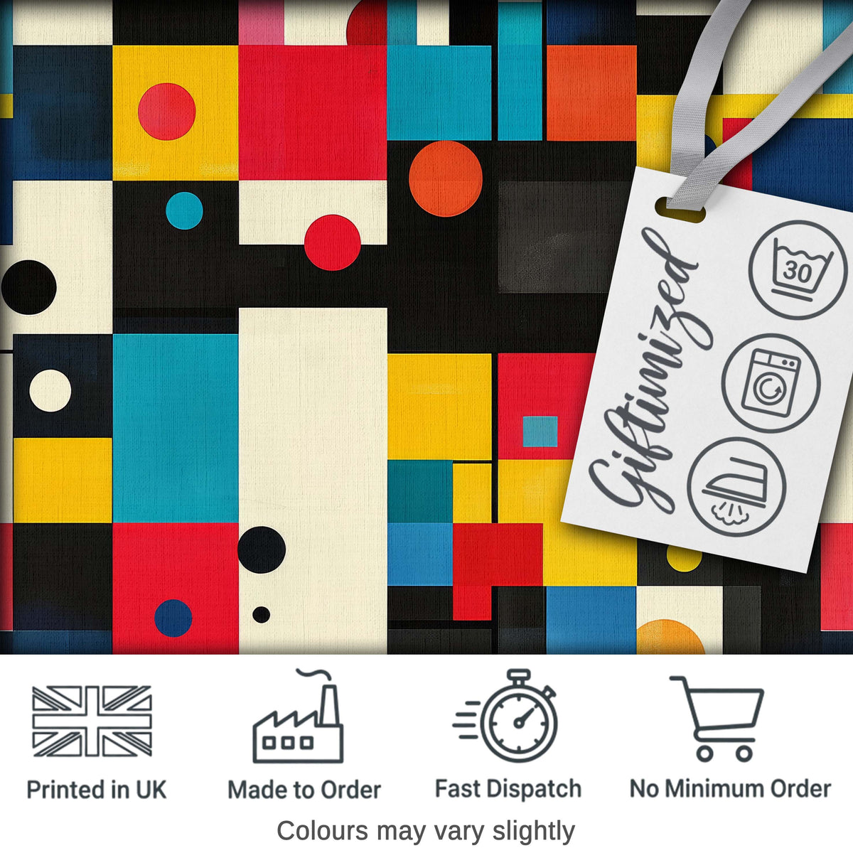Abstract Colorful Geometric Shapes with Circles Modern Art Seamless Pattern Digital Print Fabric by the Metre UK Sewing Quilting Textile
