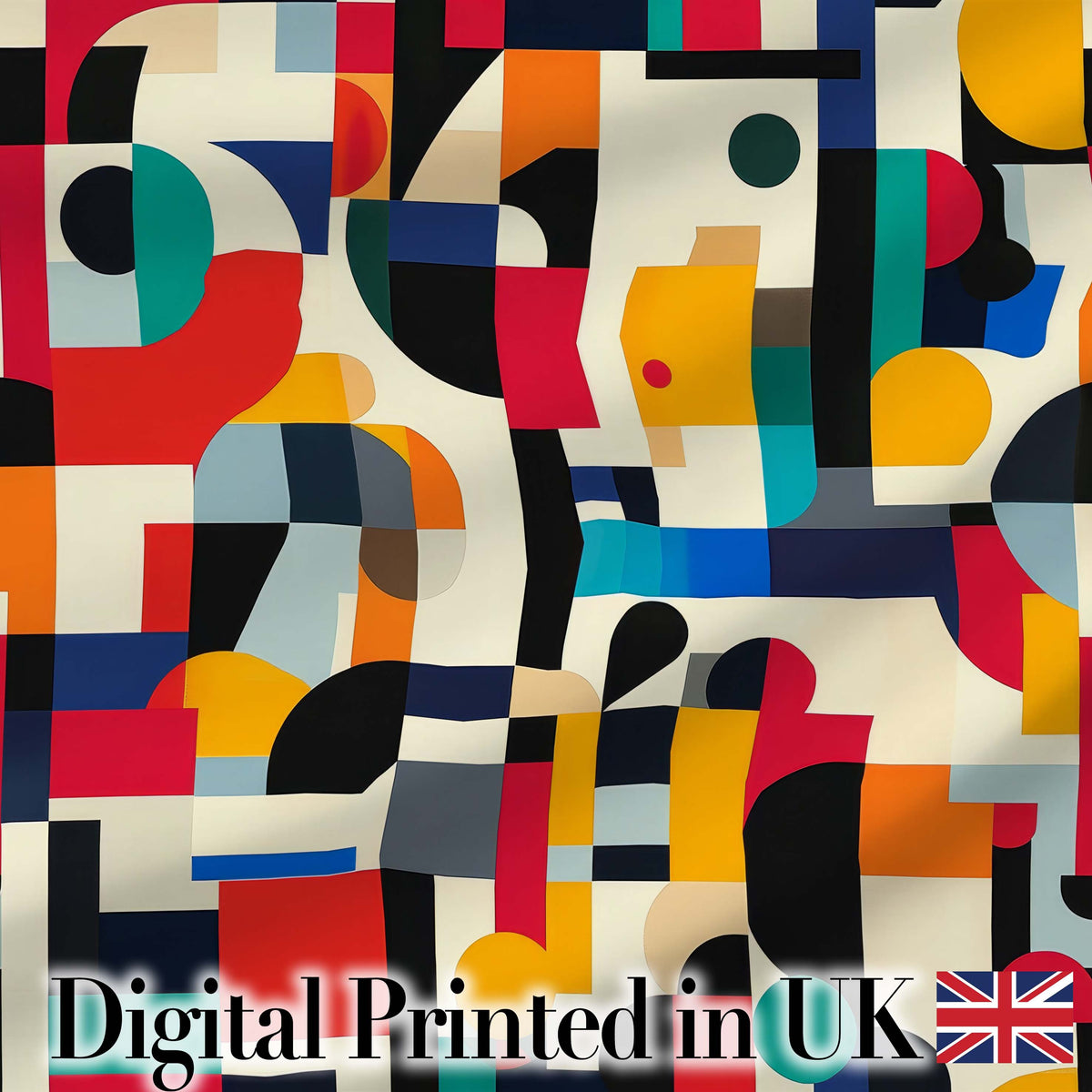 Abstract Modern Geometric Shapes Colorful Layered Design Seamless Pattern Digital Print Fabric by the Metre UK Sewing Quilting Textile