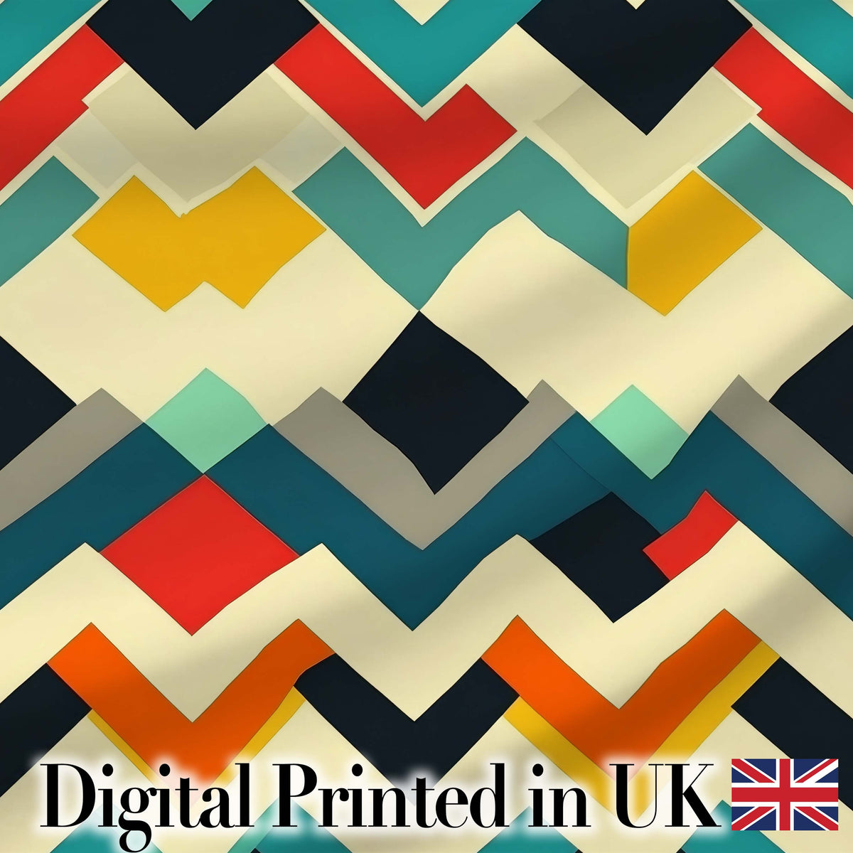 Abstract Zigzag Geometric Shapes Bold Color Blocks Seamless Pattern Digital Print Fabric by the Metre UK Sewing Quilting Textile