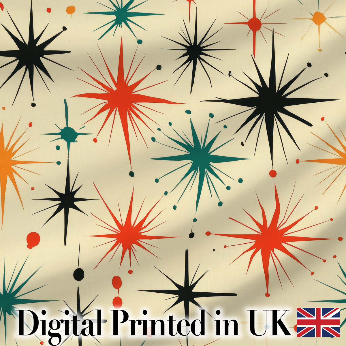 Abstract Atomic Starburst Mid Century Modern Seamless Pattern Digital Print Fabric by the Metre UK Sewing Quilting Textile