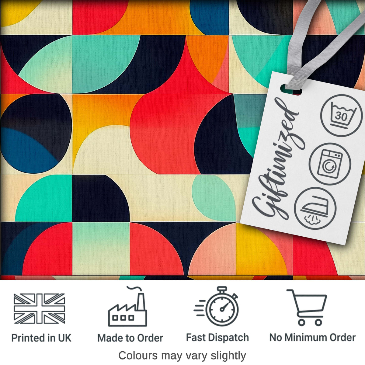 Abstract Geometric Curved Shapes Colorful Seamless Pattern Digital Print Fabric by the Metre UK Sewing Quilting Textile