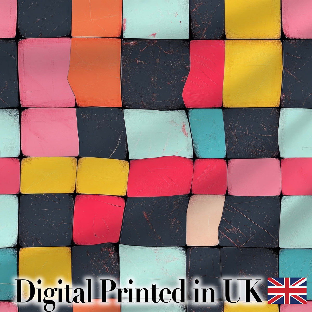 Abstract Textured Square Tiles Color Block Seamless Pattern Digital Print Fabric by the Metre UK Sewing Quilting Textile