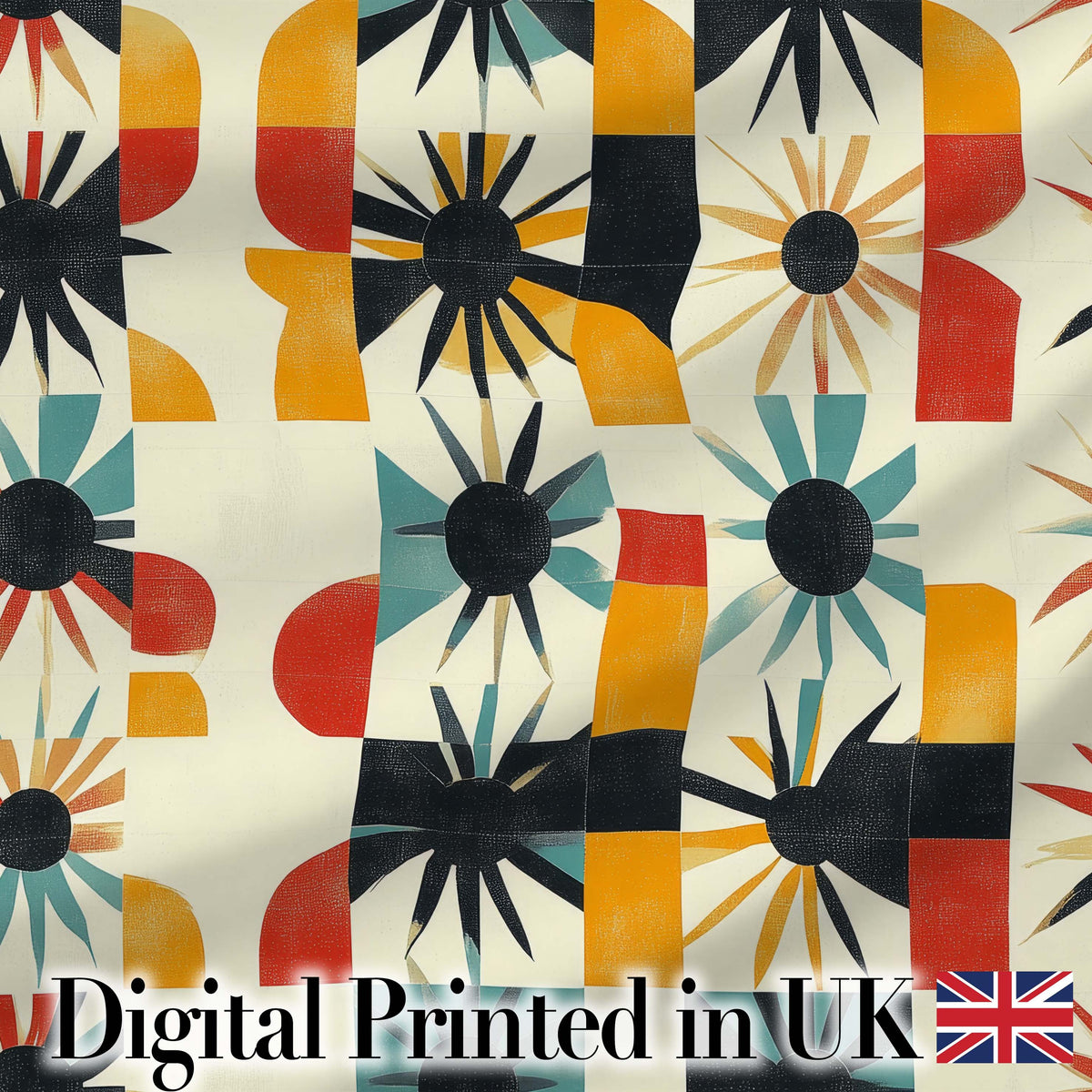 Abstract Sunburst Geometric Shapes Colorful Seamless Pattern Digital Print Fabric by the Metre UK Sewing Quilting Textile