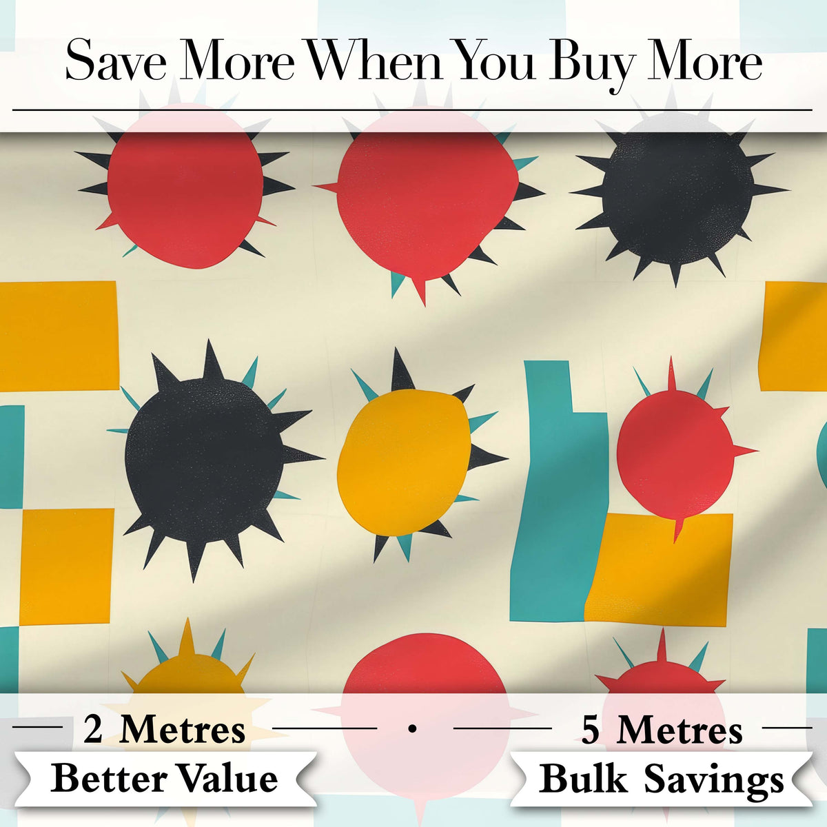Abstract Spiky Sun Shapes Colorful Seamless Pattern Digital Print Fabric by the Metre UK Sewing Quilting Textile