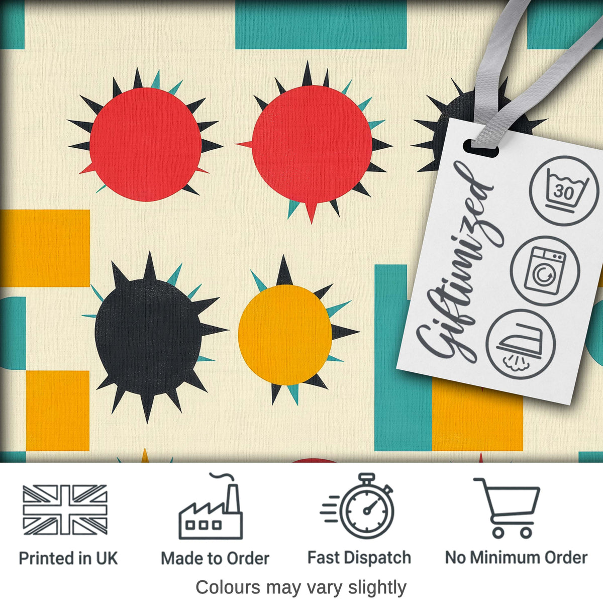 Abstract Spiky Sun Shapes Colorful Seamless Pattern Digital Print Fabric by the Metre UK Sewing Quilting Textile
