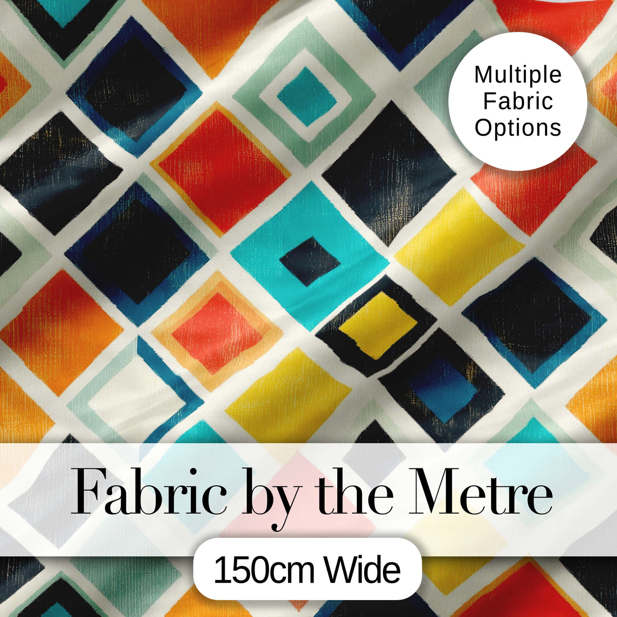Abstract Mid Century Diamond Shapes Colorful Seamless Pattern Digital Print Fabric by the Metre UK Sewing Quilting Textile