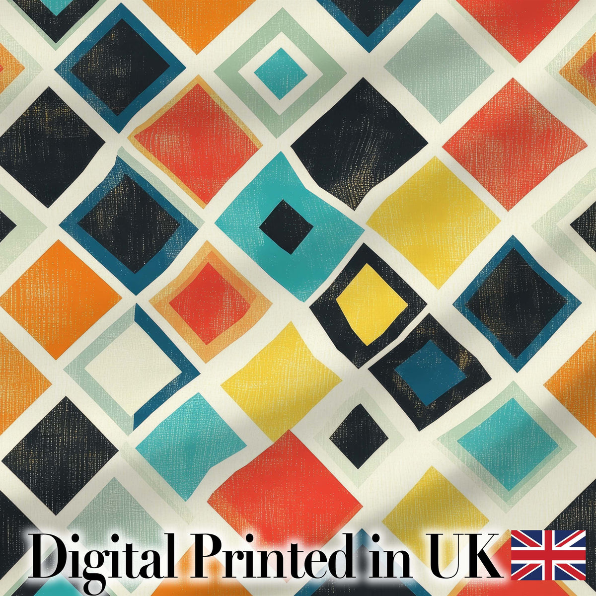 Abstract Mid Century Diamond Shapes Colorful Seamless Pattern Digital Print Fabric by the Metre UK Sewing Quilting Textile