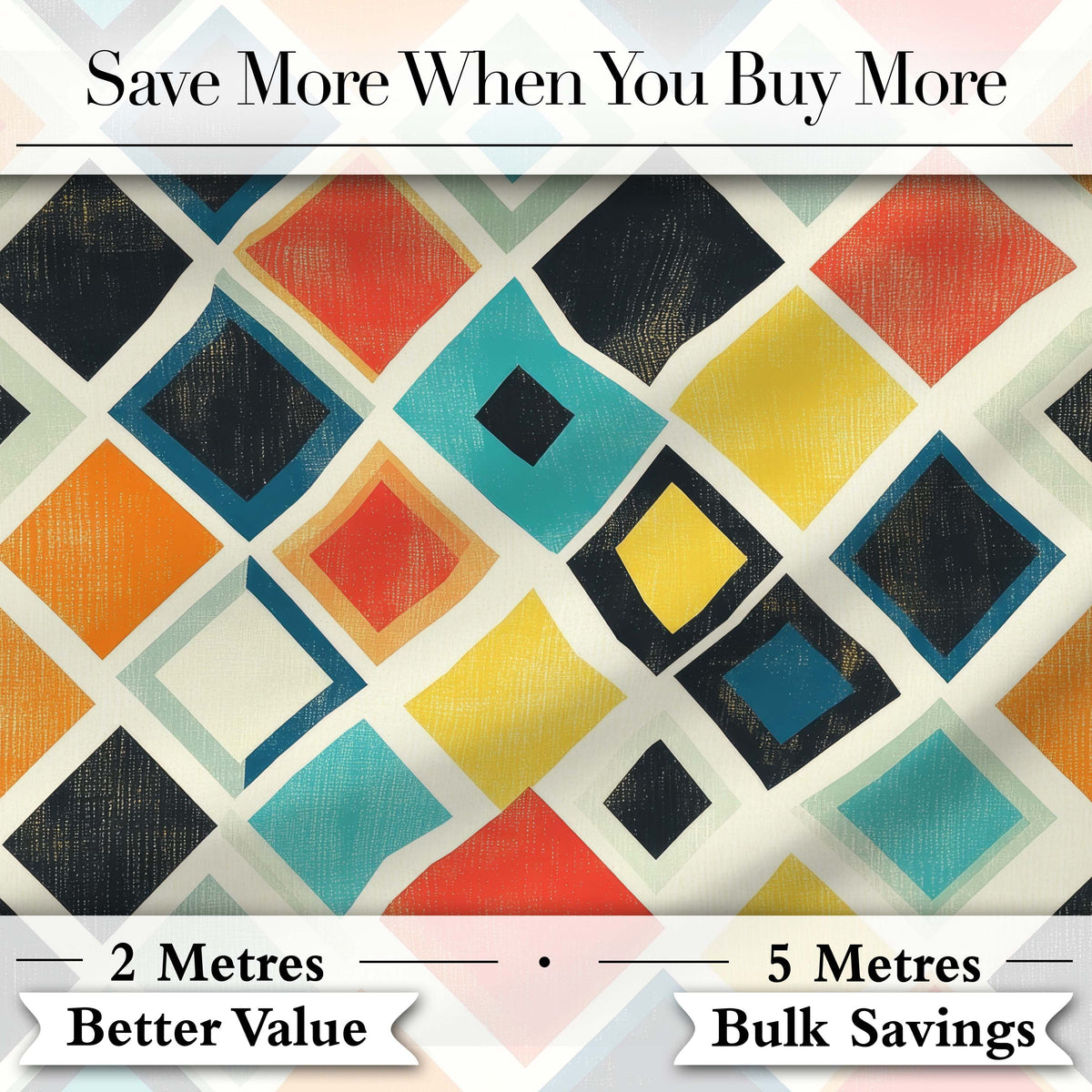 Abstract Mid Century Diamond Shapes Colorful Seamless Pattern Digital Print Fabric by the Metre UK Sewing Quilting Textile