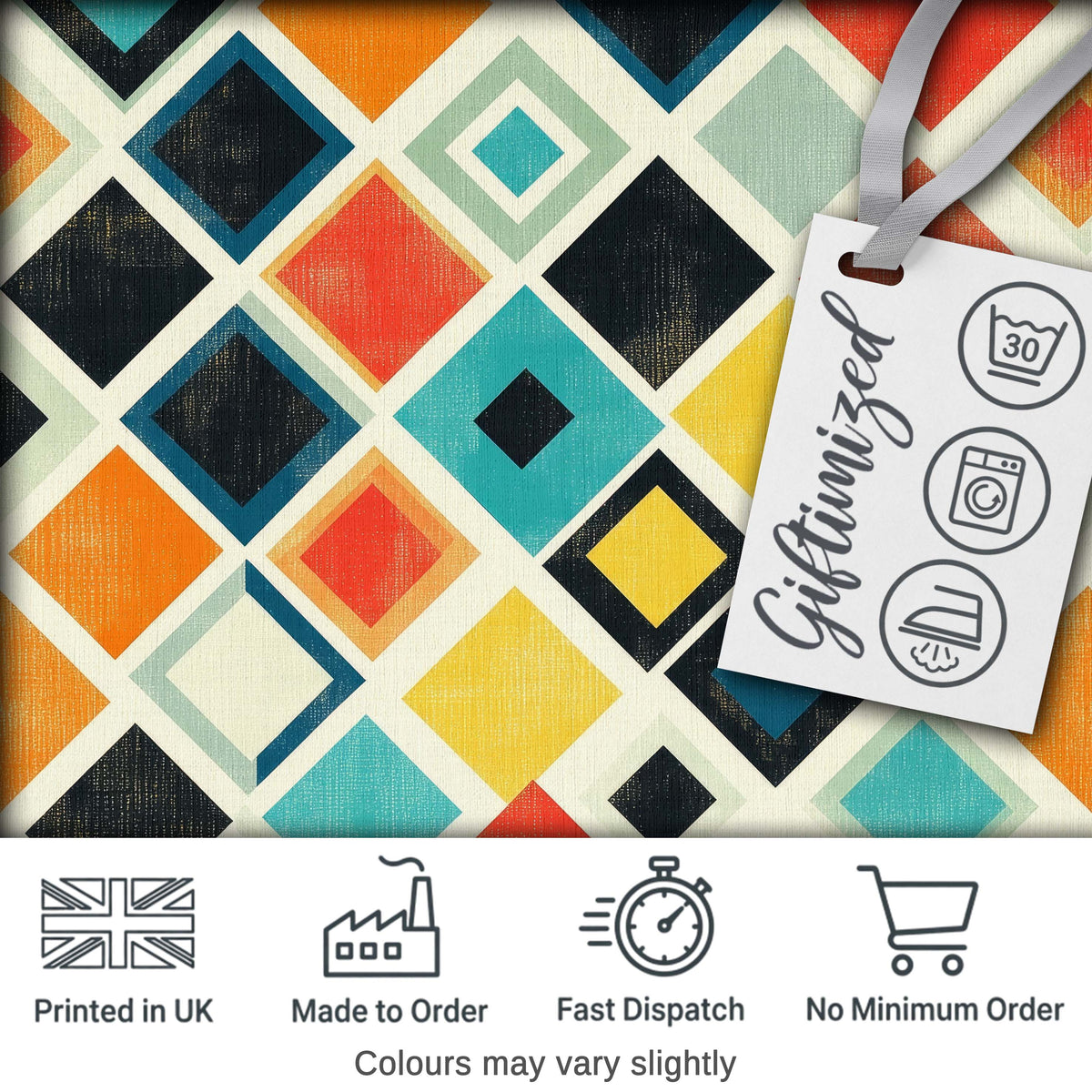 Abstract Mid Century Diamond Shapes Colorful Seamless Pattern Digital Print Fabric by the Metre UK Sewing Quilting Textile