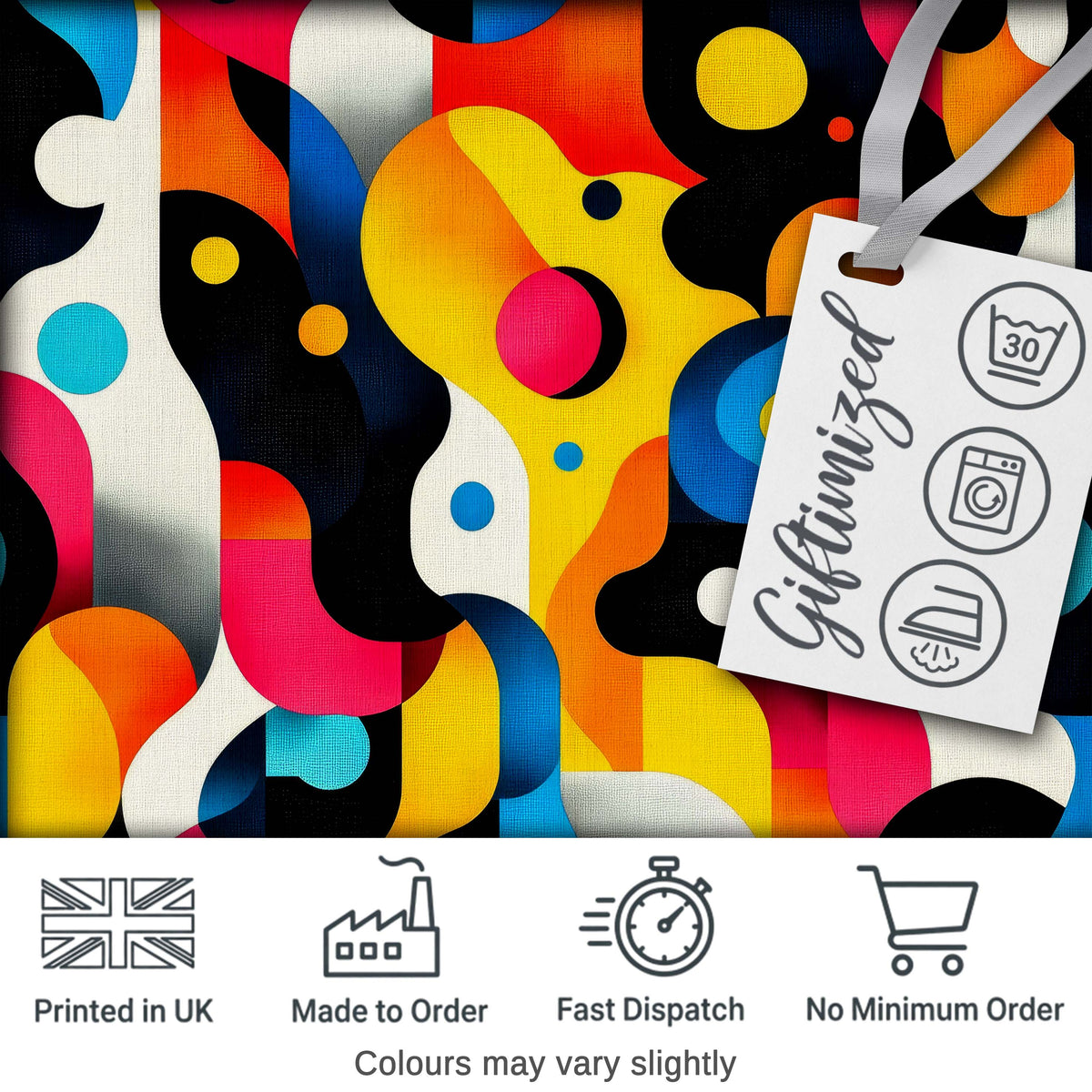Abstract Organic Fluid Shapes Vibrant Seamless Pattern Digital Print Fabric by the Metre UK Sewing Quilting Textile