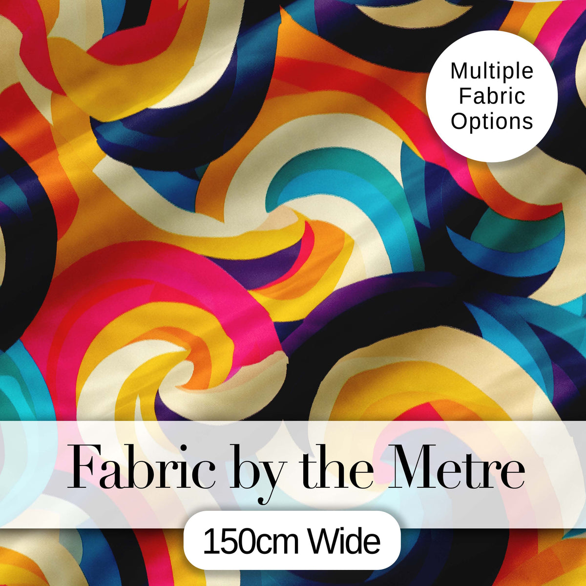 Abstract Vibrant Flowing Curves Swirl Seamless Pattern Digital Print Fabric by the Metre UK Sewing Quilting Textile