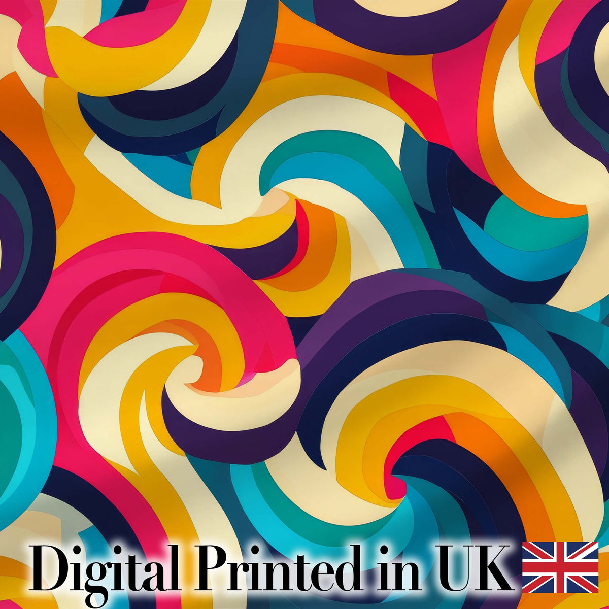 Abstract Vibrant Flowing Curves Swirl Seamless Pattern Digital Print Fabric by the Metre UK Sewing Quilting Textile