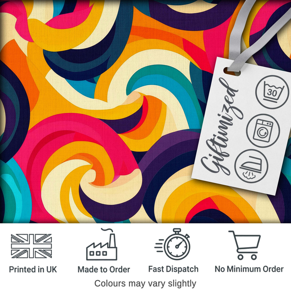 Abstract Vibrant Flowing Curves Swirl Seamless Pattern Digital Print Fabric by the Metre UK Sewing Quilting Textile