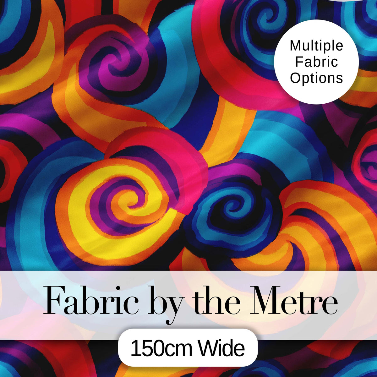 Abstract Psychedelic Spiral Curl Bold Color Seamless Pattern Digital Print Fabric by the Metre UK Sewing Quilting Textile