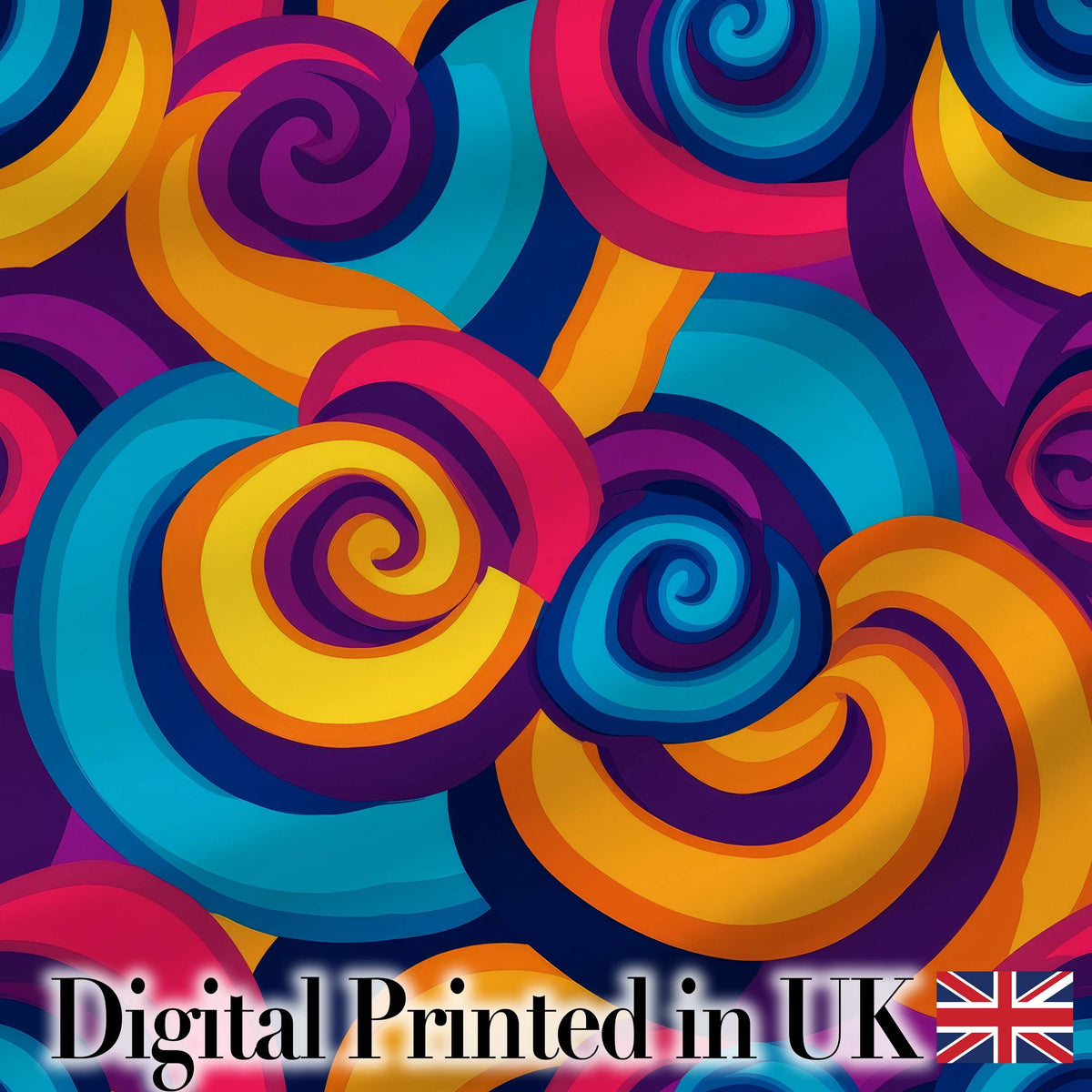 Abstract Psychedelic Spiral Curl Bold Color Seamless Pattern Digital Print Fabric by the Metre UK Sewing Quilting Textile
