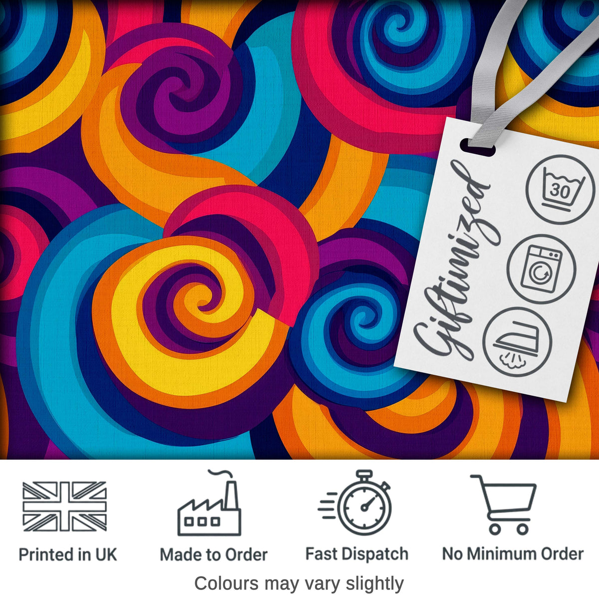 Abstract Psychedelic Spiral Curl Bold Color Seamless Pattern Digital Print Fabric by the Metre UK Sewing Quilting Textile