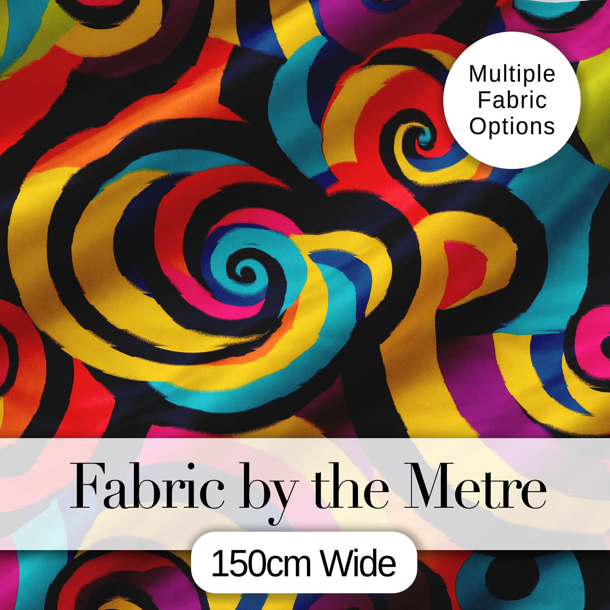 Abstract Bold Curvy Wave Swirl Color Seamless Pattern Digital Print Fabric by the Metre UK Sewing Quilting Textile
