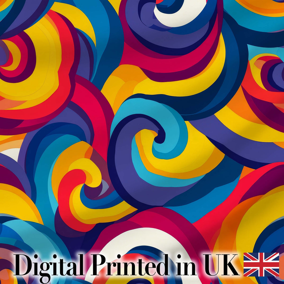 Abstract Colorful Spiral Motion Wave Seamless Pattern Digital Print Fabric by the Metre UK Sewing Quilting Textile