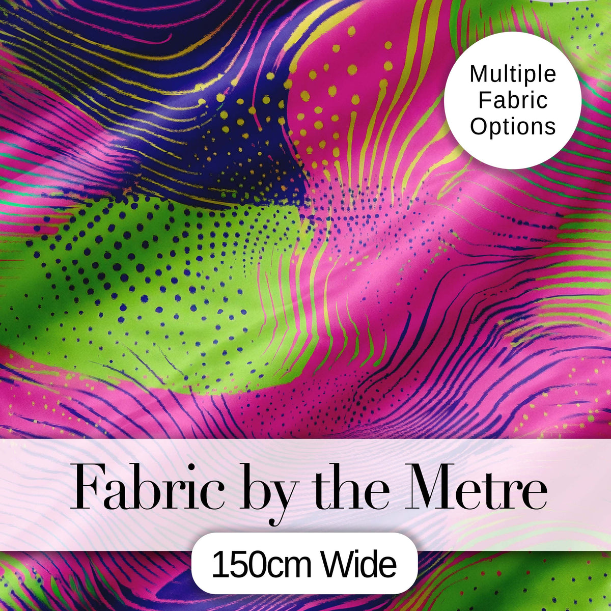 Abstract Neon Wave Lines Dotted Texture Vibrant Seamless Pattern Digital Print Fabric by the Metre UK Sewing Quilting Textile
