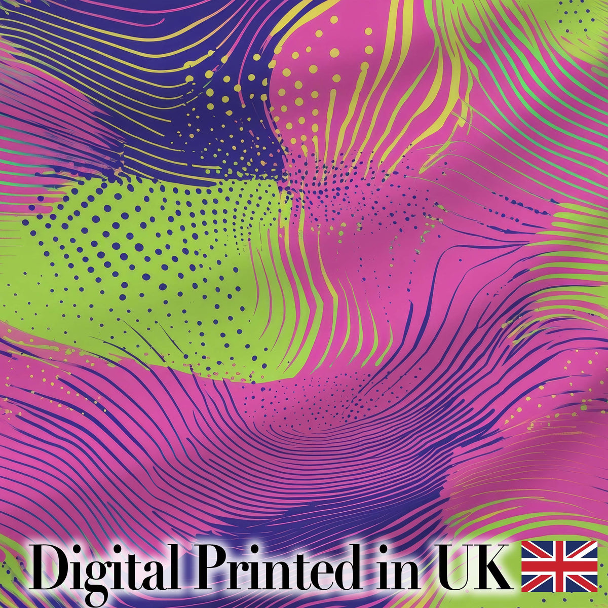 Abstract Neon Wave Lines Dotted Texture Vibrant Seamless Pattern Digital Print Fabric by the Metre UK Sewing Quilting Textile