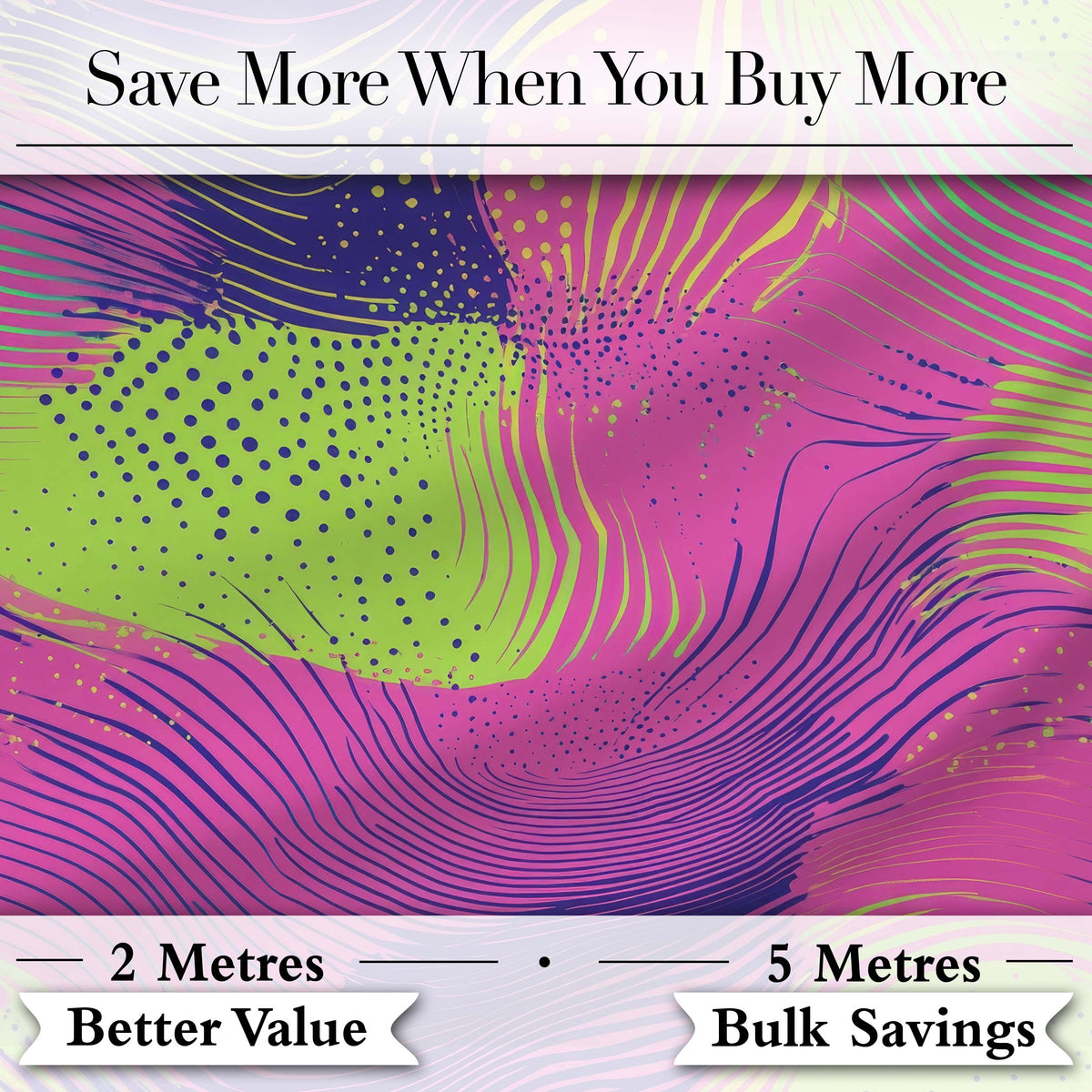 Abstract Neon Wave Lines Dotted Texture Vibrant Seamless Pattern Digital Print Fabric by the Metre UK Sewing Quilting Textile
