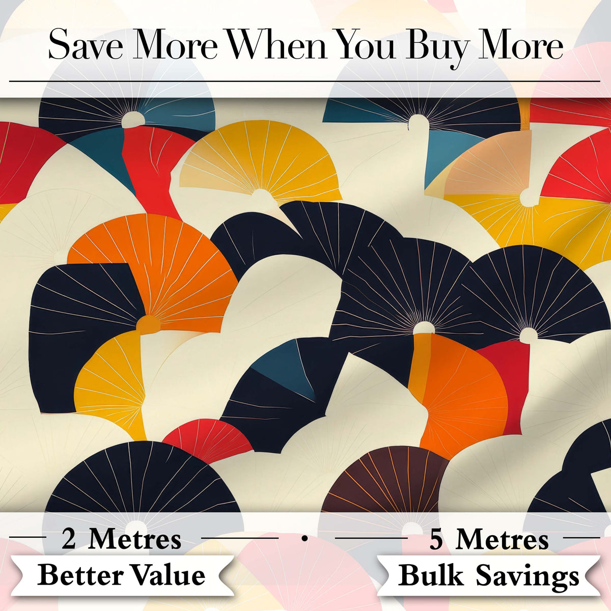 Abstract Japanese Fan Shapes Elegant Seamless Pattern Digital Print Fabric by the Metre UK Sewing Quilting Textile