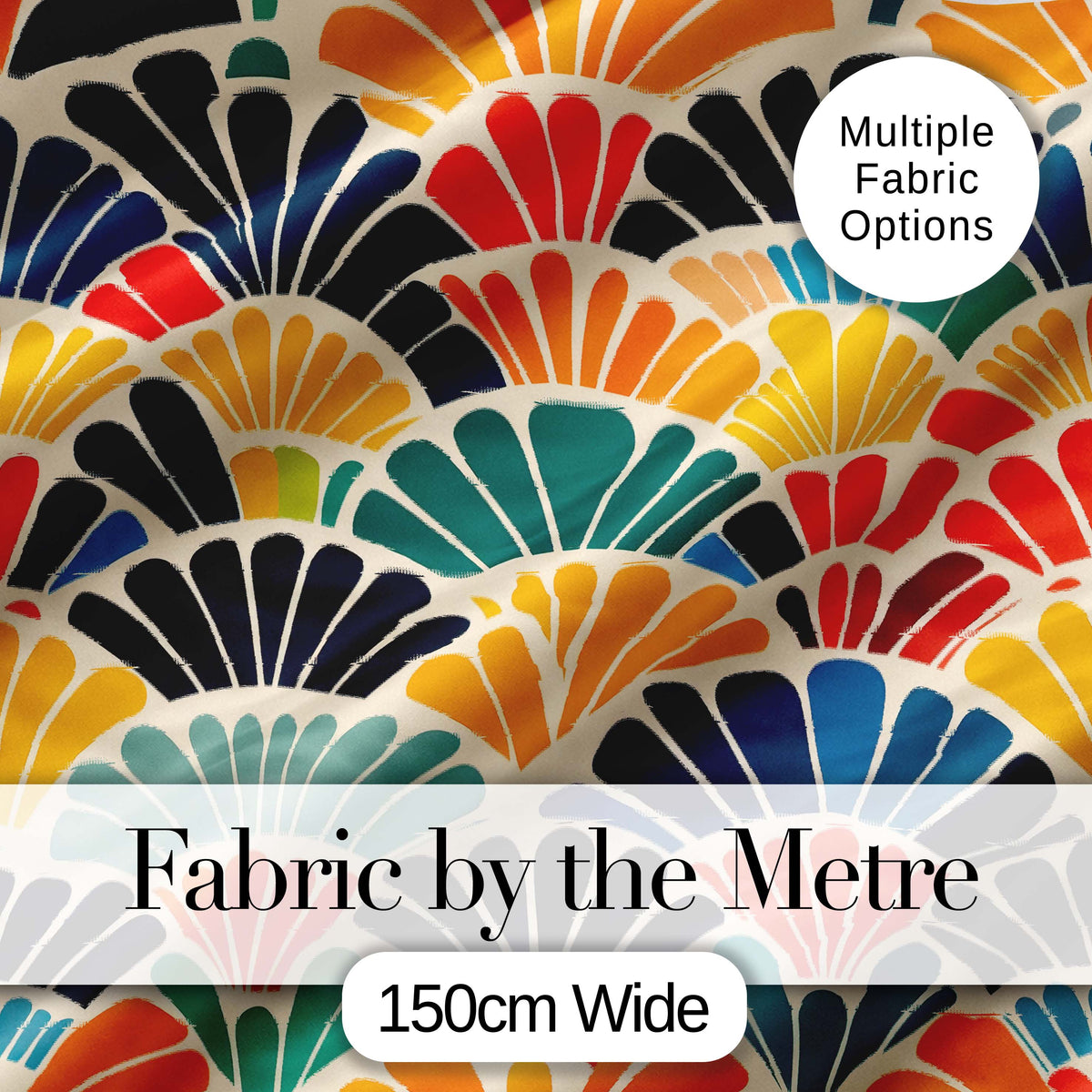 Abstract Art Deco Fan Waves Colorful Seamless Pattern Digital Print Fabric by the Metre UK Sewing Quilting Textile