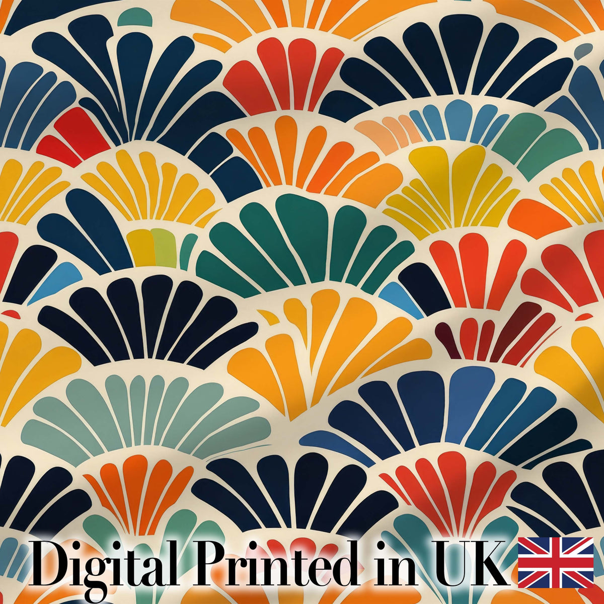Abstract Art Deco Fan Waves Colorful Seamless Pattern Digital Print Fabric by the Metre UK Sewing Quilting Textile