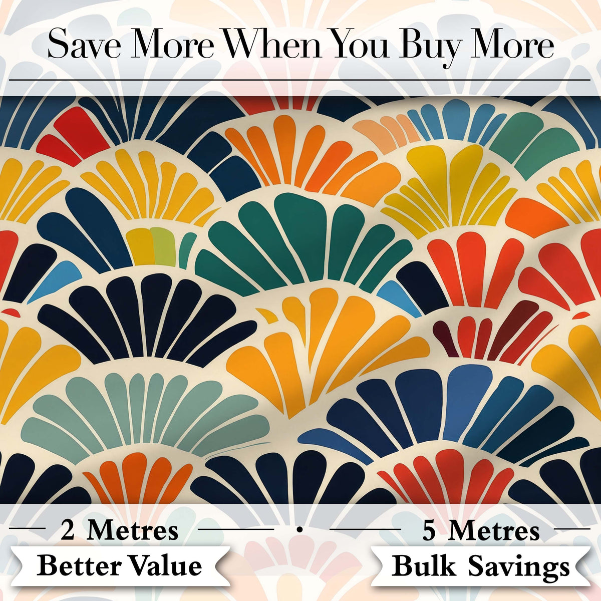 Abstract Art Deco Fan Waves Colorful Seamless Pattern Digital Print Fabric by the Metre UK Sewing Quilting Textile