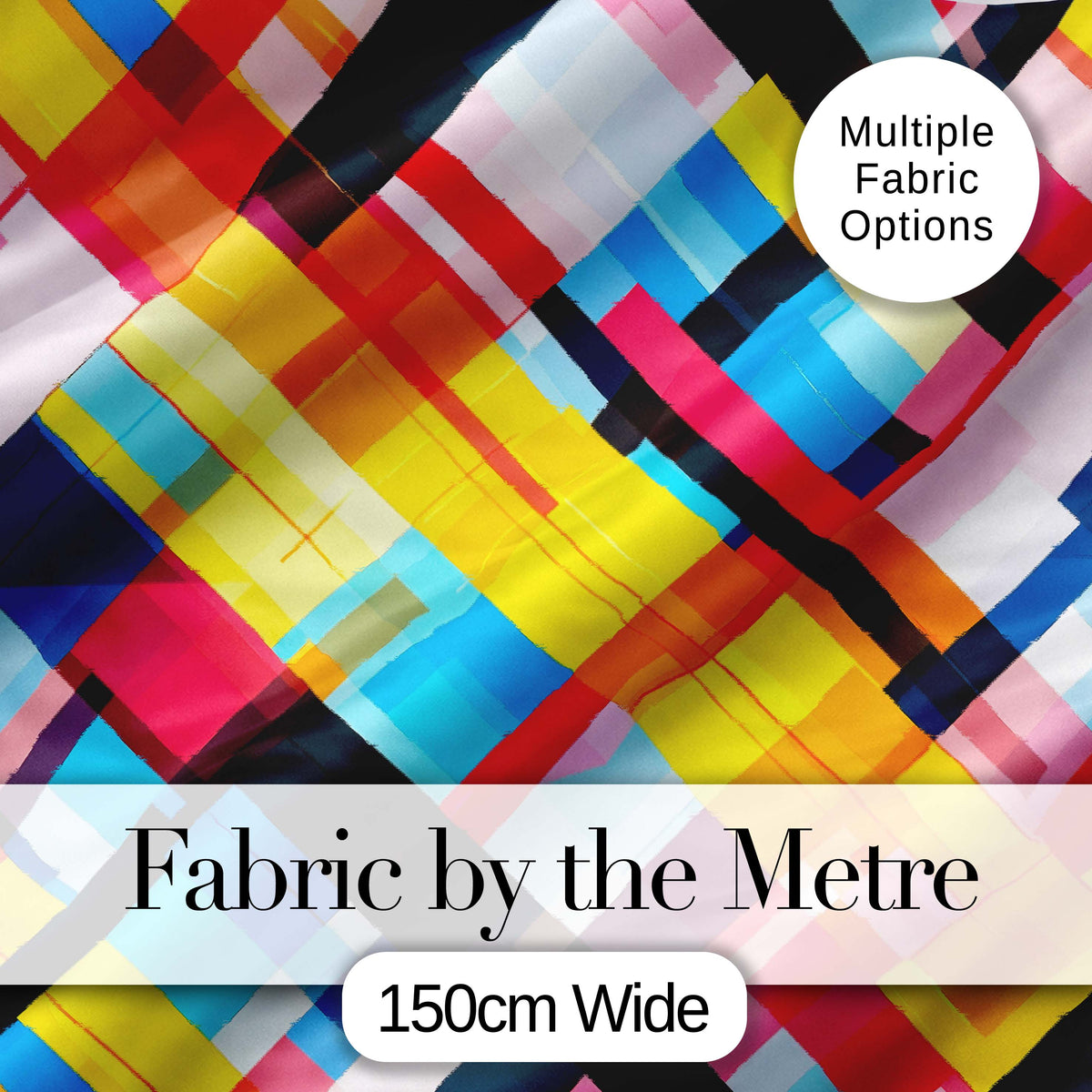 Abstract Colorful Geometric Plaid Overlay Seamless Pattern Digital Print Fabric by the Metre UK Sewing Quilting Textile