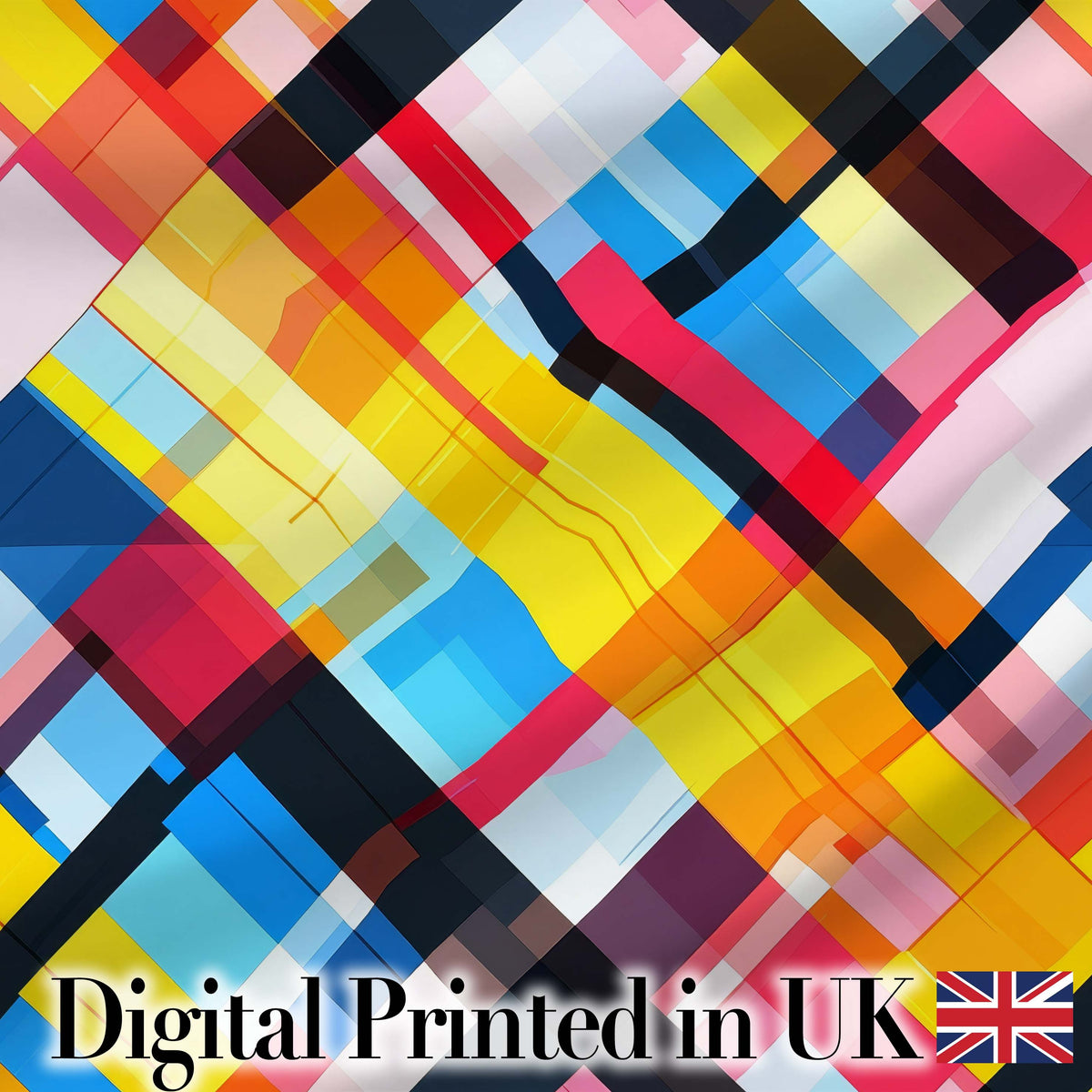 Abstract Colorful Geometric Plaid Overlay Seamless Pattern Digital Print Fabric by the Metre UK Sewing Quilting Textile