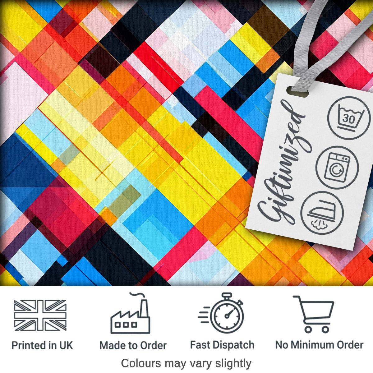 Abstract Colorful Geometric Plaid Overlay Seamless Pattern Digital Print Fabric by the Metre UK Sewing Quilting Textile