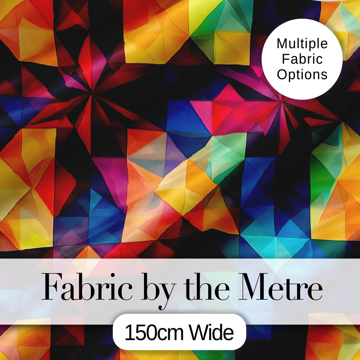 Abstract Vibrant Polygon Crystal Shapes Seamless Pattern Digital Print Fabric by the Metre UK Sewing Quilting Textile
