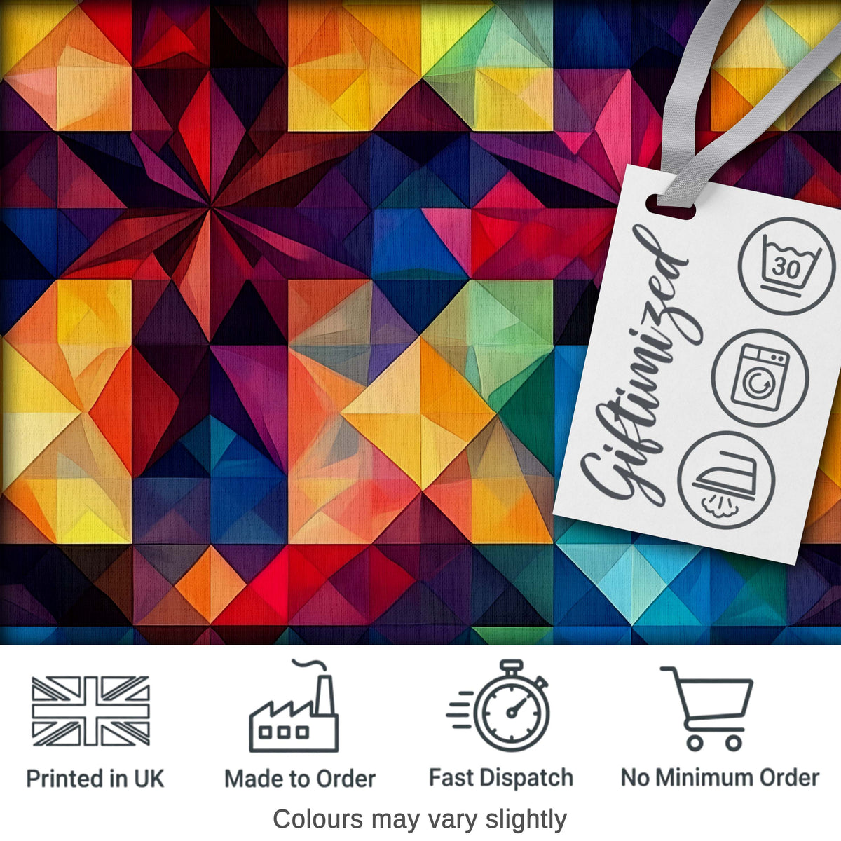 Abstract Vibrant Polygon Crystal Shapes Seamless Pattern Digital Print Fabric by the Metre UK Sewing Quilting Textile