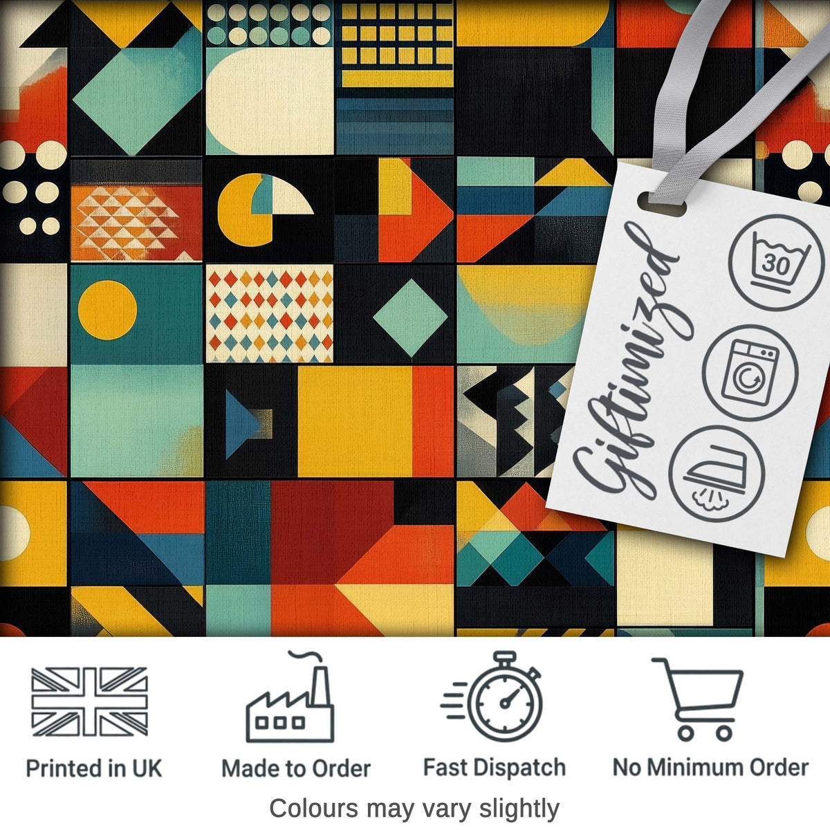 Abstract Modern Bauhaus Geometric Grid Color Block Seamless Pattern Digital Print Fabric by the Metre UK Sewing Quilting Textile