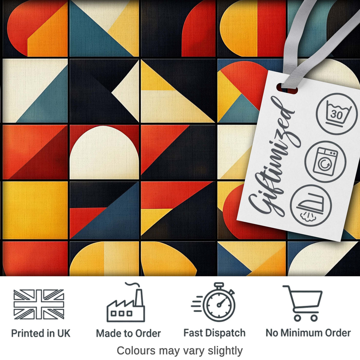 Abstract Bold Geometric Shapes Mid Century Modern Seamless Pattern Digital Print Fabric by the Metre UK Sewing Quilting Textile