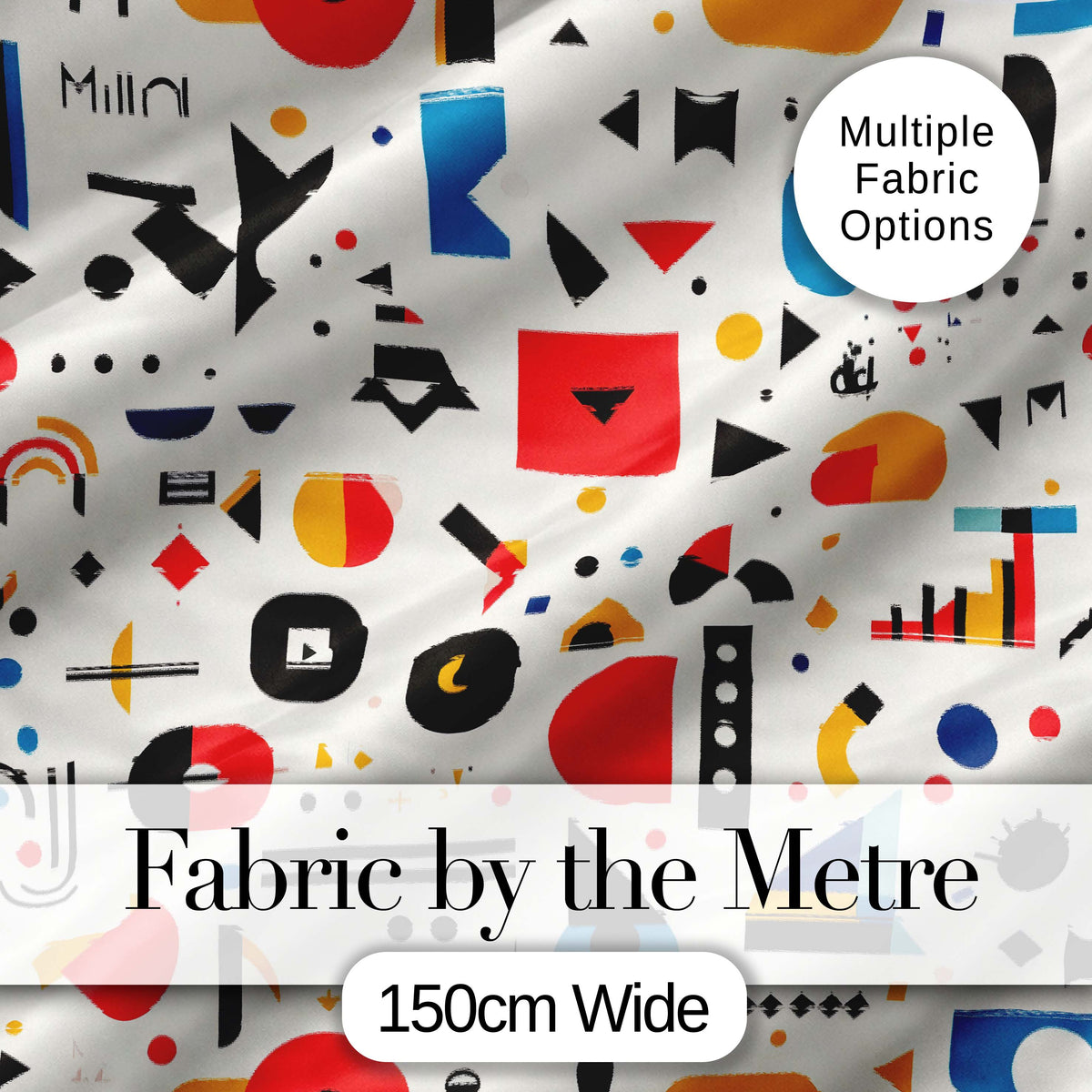 Abstract Playful Bauhaus Style Shapes Colorful Modern Seamless Pattern Digital Print Fabric by the Metre UK Sewing Quilting Textile