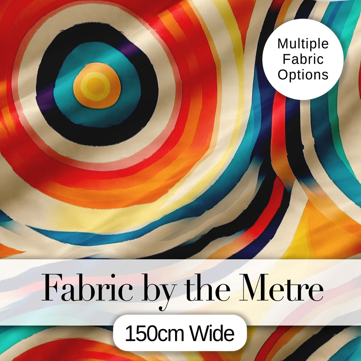 Abstract Wavy Layered Circular Lines Gradient Seamless Pattern Digital Print Fabric by the Metre UK Sewing Quilting Textile