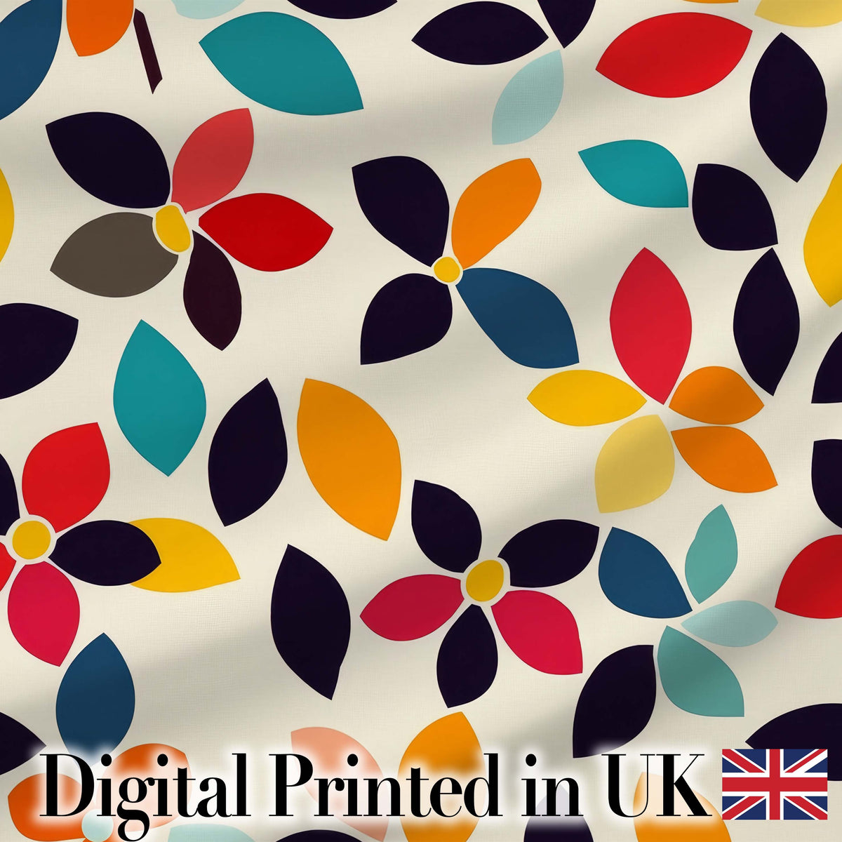 Mid Century Floral Petal Shapes Minimal Modern Seamless Pattern Digital Print Fabric by the Metre UK Sewing Quilting Textile