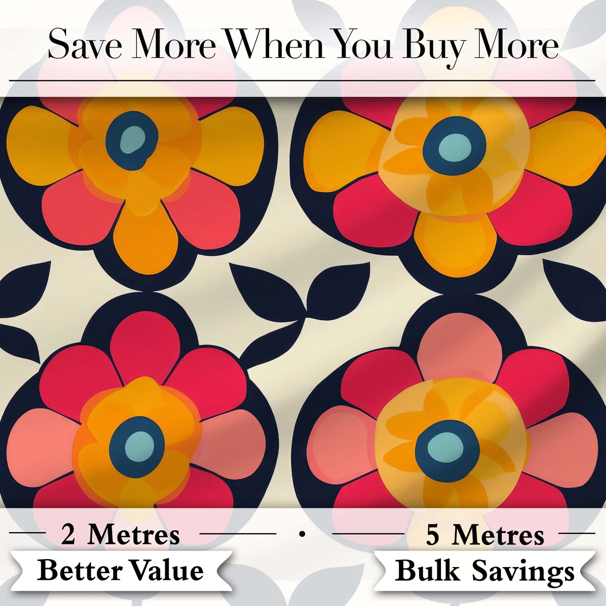 Floral Circle Motif Bold Graphic Flowers Seamless Pattern Digital Print Fabric by the Metre UK Sewing Quilting Textile