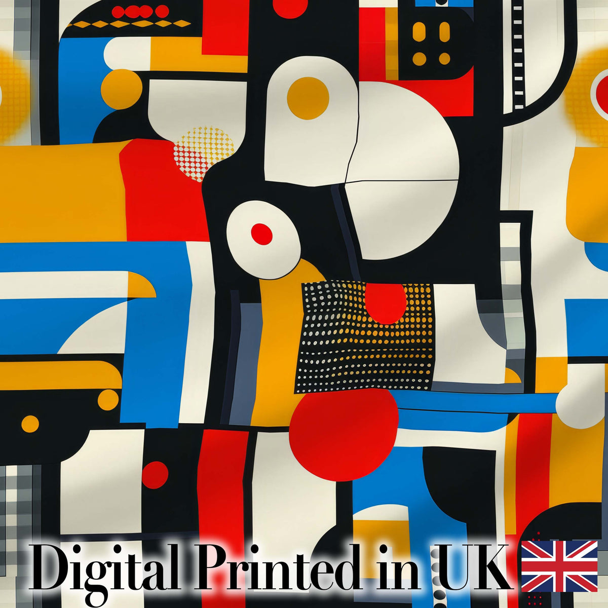Bold Geometric Abstract Blocks and Circles Modern Seamless Pattern Digital Print Fabric by the Metre UK Sewing Quilting Textile