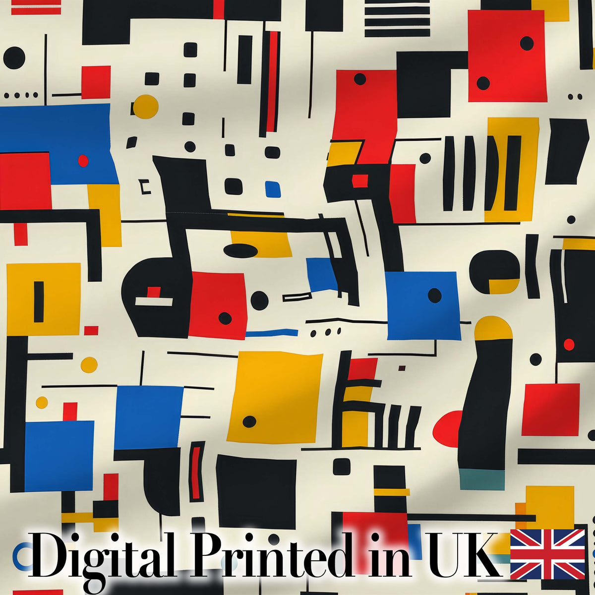 Minimal Abstract Grid Shapes Primary Colors Seamless Pattern Digital Print Fabric by the Metre UK Sewing Quilting Textile