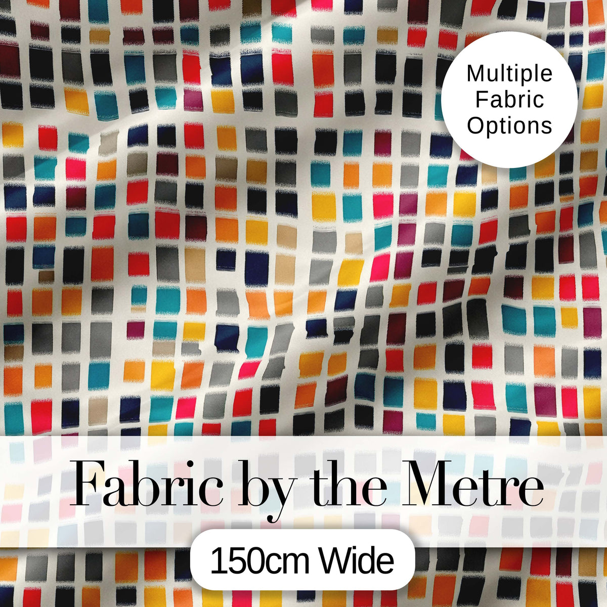Colorful Mosaic Squares Irregular Grid Modern Seamless Pattern Digital Print Fabric by the Metre UK Sewing Quilting Textile
