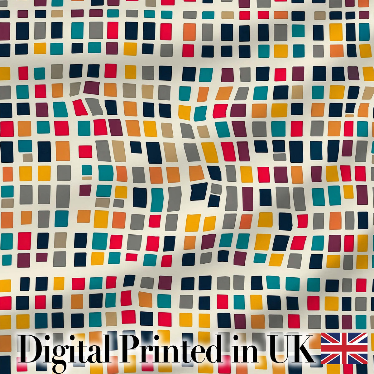 Colorful Mosaic Squares Irregular Grid Modern Seamless Pattern Digital Print Fabric by the Metre UK Sewing Quilting Textile