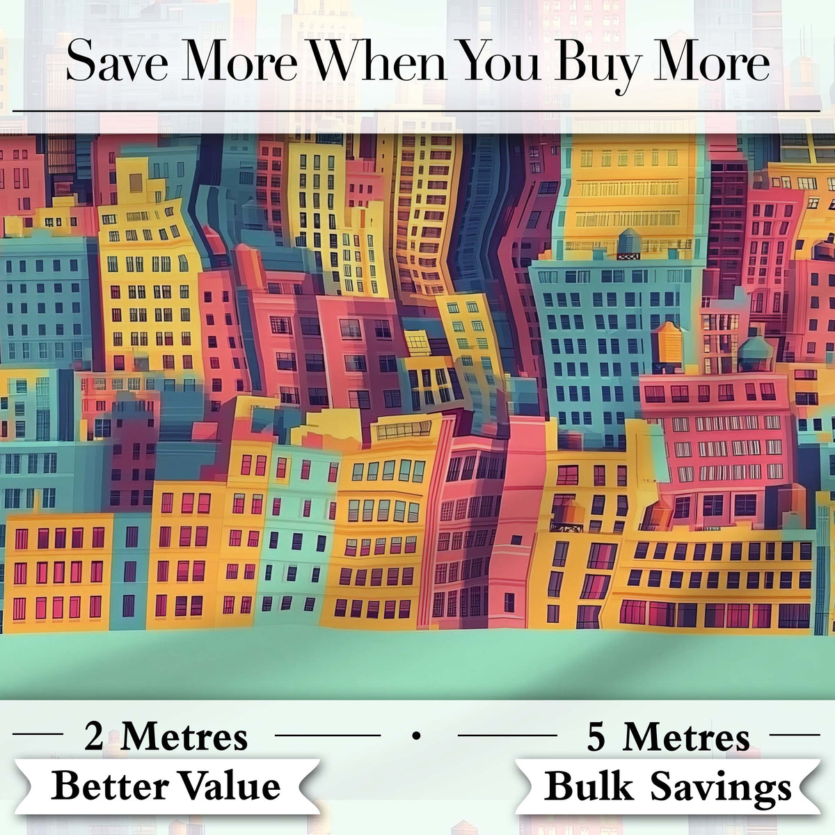 Colorful Stylized Cityscape Buildings Illustration Seamless Pattern Digital Print Fabric by the Metre UK Sewing Quilting Textile