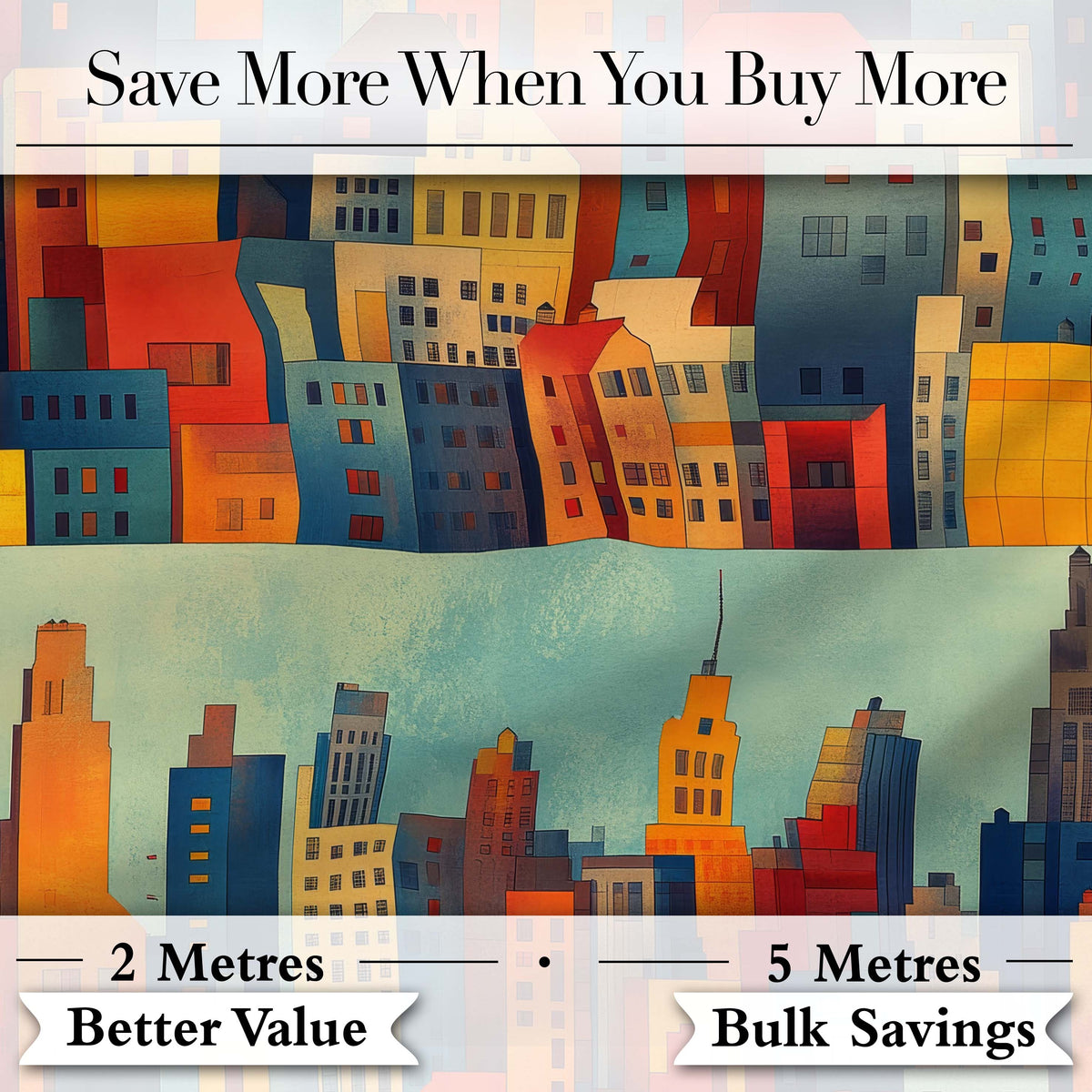 Colorful Stylized Urban City Buildings Illustration Seamless Pattern Digital Print Fabric by the Metre UK Sewing Quilting Textile