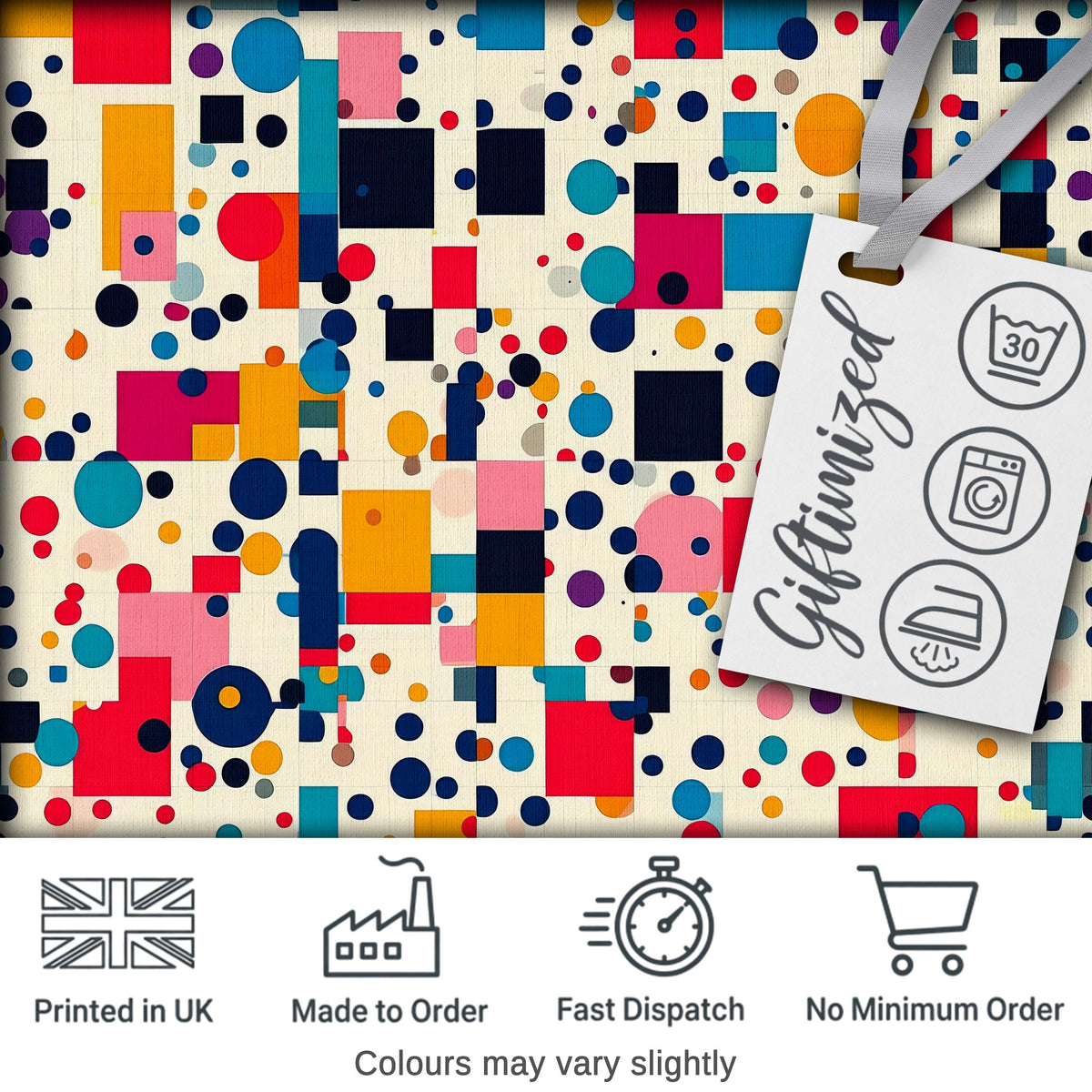 Playful Colorful Geometric Dots and Squares Abstract Pattern Seamless Pattern Digital Print Fabric by the Metre UK Sewing Quilting Textile